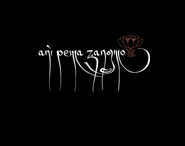 «Ani Pema Zangmo» is a tibetan nun presenting her projects to Western students. Her name is written in the style of traditional Tibetan calligraphy.